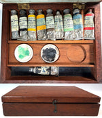 Fine Antique Barnard & Son's Watercolor Set in Box, 10 Original Paint Tubes, not Bricks, Ceramic Pots