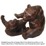 Antique PAIR of Large Black Forest Carved Bear or Cub Figures, 8.75"-10.5"