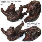 Antique PAIR of Large Black Forest Carved Bear or Cub Figures, 8.75"-10.5"