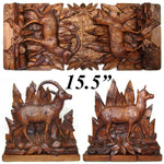 Antique Black Forest Carved 15.5" Desk Top Expanding Book Rack, Ibex & Chamois Figures