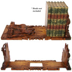 Antique Black Forest Carved 15.5" Desk Top Expanding Book Rack, Ibex & Chamois Figures