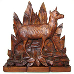 Antique Black Forest Carved 15.5" Desk Top Expanding Book Rack, Ibex & Chamois Figures
