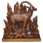 Antique Black Forest Carved 15.5" Desk Top Expanding Book Rack, Ibex & Chamois Figures