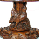 Antique Victorian Black Forest Carved Stand with Rooster or Cock, Clear to Cranberry Cut Glass Tazza
