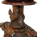 Antique Victorian Black Forest Carved Stand with Rooster or Cock, Clear to Cranberry Cut Glass Tazza