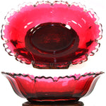 Antique Victorian Black Forest Carved Stand with Rooster or Cock, Clear to Cranberry Cut Glass Tazza