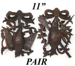 Antique Victorian Era Black Forest Carved 11" Plaque Pair, Fruits of the Hunt Bird & Fish
