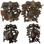 Antique Victorian Era Black Forest Carved 11" Plaque Pair, Fruits of the Hunt Bird & Fish