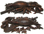 Antique Victorian Era Black Forest Carved 11" Plaque Pair, Fruits of the Hunt Bird & Fish