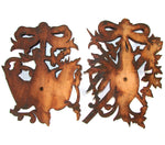 Antique Victorian Era Black Forest Carved 11" Plaque Pair, Fruits of the Hunt Bird & Fish