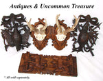Antique Victorian Era Black Forest Carved 11" Plaque Pair, Fruits of the Hunt Bird & Fish
