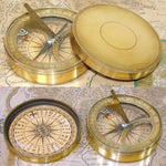 Antique Likely c. 1750-1850 Pocket Compass with Folding Sundial, Heavy Bronze or Brass
