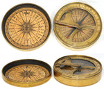 Antique Likely c. 1750-1850 Pocket Compass with Folding Sundial, Heavy Bronze or Brass