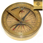 Antique Likely c. 1750-1850 Pocket Compass with Folding Sundial, Heavy Bronze or Brass