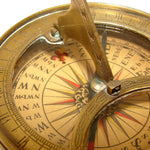 Antique Likely c. 1750-1850 Pocket Compass with Folding Sundial, Heavy Bronze or Brass