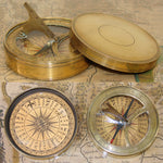 Antique Likely c. 1750-1850 Pocket Compass with Folding Sundial, Heavy Bronze or Brass