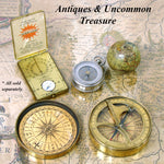 Antique Likely c. 1750-1850 Pocket Compass with Folding Sundial, Heavy Bronze or Brass