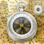 Fine Antique European 2-Sided Pocket or Travel Aneroid Barometer & Compass