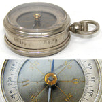 Fine Antique European 2-Sided Pocket or Travel Aneroid Barometer & Compass