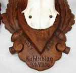 PAIR Vintage Black Forest Carved Trophy Mount, Oak Leaves with Genuine Antlers