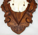 PAIR Vintage Black Forest Carved Trophy Mount, Oak Leaves with Genuine Antlers