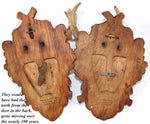 PAIR Vintage Black Forest Carved Trophy Mount, Oak Leaves with Genuine Antlers