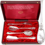 Antique French Sterling Silver 4pc Hors d'Oeuvre Implement Set, Foliate, Boxed