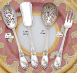 Antique French Sterling Silver 4pc Hors d'Oeuvre Implement Set, Foliate, Boxed