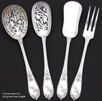 Antique French Sterling Silver 4pc Hors d'Oeuvre Implement Set, Foliate, Boxed