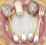 Antique French Sterling Silver 4pc Hors d'Oeuvre Implement Set, Foliate, Boxed