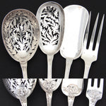 Antique French Sterling Silver 4pc Hors d'Oeuvre Implement Set, Foliate, Boxed