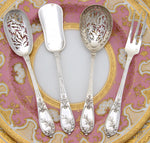 Antique French Sterling Silver 4pc Hors d'Oeuvre Implement Set, Foliate, Boxed