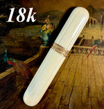 Antique 4.5" Long Palais Royal Ivory Needle or Bodkin Case, Etui, 18k Gold Bands