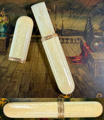 Antique 4.5" Long Palais Royal Ivory Needle or Bodkin Case, Etui, 18k Gold Bands