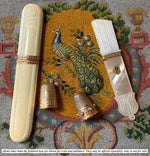 Antique 4.5" Long Palais Royal Ivory Needle or Bodkin Case, Etui, 18k Gold Bands