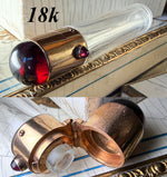 Rare Fine Antique French Perfume Flask, Bottle, Heavy 18k Gold Hinged Cap with Gem Cabochons