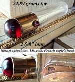 Rare Fine Antique French Perfume Flask, Bottle, Heavy 18k Gold Hinged Cap with Gem Cabochons