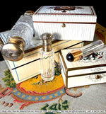 Rare Fine Antique French Perfume Flask, Bottle, Heavy 18k Gold Hinged Cap with Gem Cabochons