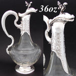 Rare Antique French Sterling Silver & Baccarat(?) Glass 36oz 12.5" Claret Jug