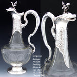 Rare Antique French Sterling Silver & Baccarat(?) Glass 36oz 12.5" Claret Jug