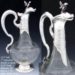 Rare Antique French Sterling Silver & Baccarat(?) Glass 36oz 12.5" Claret Jug
