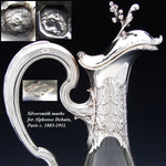 Rare Antique French Sterling Silver & Baccarat(?) Glass 36oz 12.5" Claret Jug