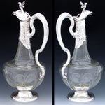 Rare Antique French Sterling Silver & Baccarat(?) Glass 36oz 12.5" Claret Jug