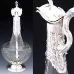 Rare Antique French Sterling Silver & Baccarat(?) Glass 36oz 12.5" Claret Jug