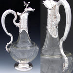 Rare Antique French Sterling Silver & Baccarat(?) Glass 36oz 12.5" Claret Jug