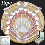 Gorgeous Antique French Silver Plate 18pc Shellfish or Oyster Fork Set w/ Box