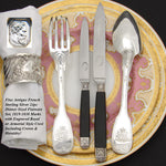 Antique French Sterling SIlver 24pc Dinner Flatware Set, Fiddle Pattern with Crown Topped Crest