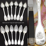 Antique French Sterling SIlver 24pc Dinner Flatware Set, Fiddle Pattern with Crown Topped Crest