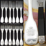 Antique French Sterling SIlver 24pc Dinner Flatware Set, Fiddle Pattern with Crown Topped Crest