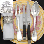 Antique French Sterling SIlver 24pc Dinner Flatware Set, Fiddle Pattern with Crown Topped Crest